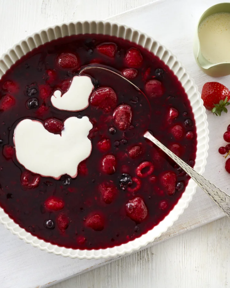 Danish Red Berry Pudding with Cream (Rødgrød med fløde)